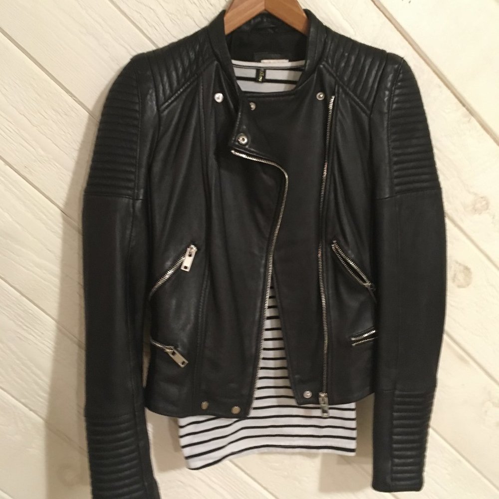 Black 100% leather moto jacket